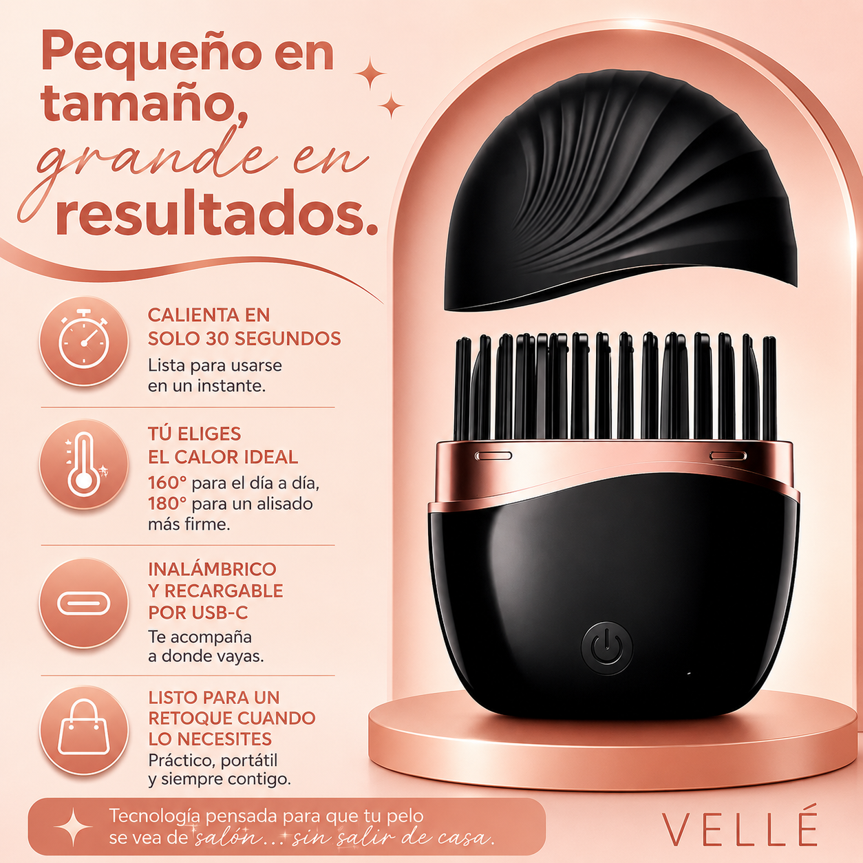 VELLÉ Mini Peine Alisador Portatil